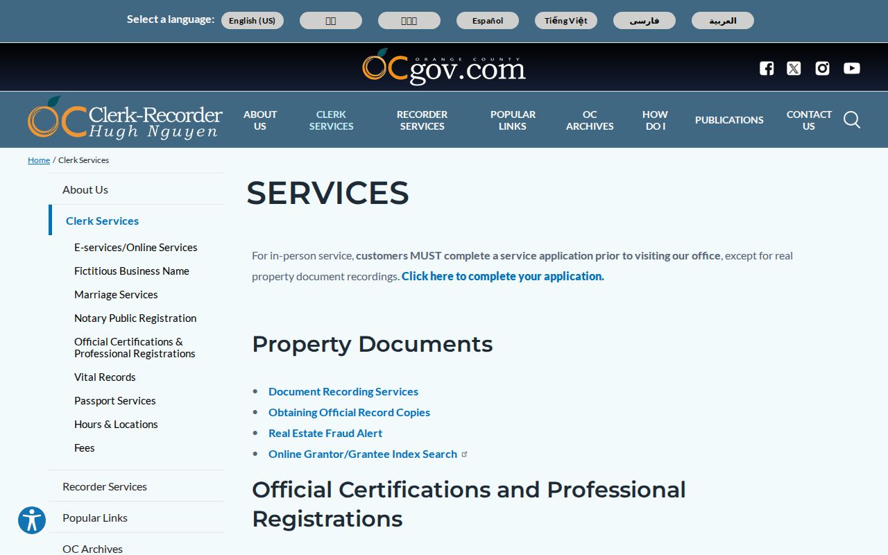 Laguna Beach previous residents Orange County clerk services