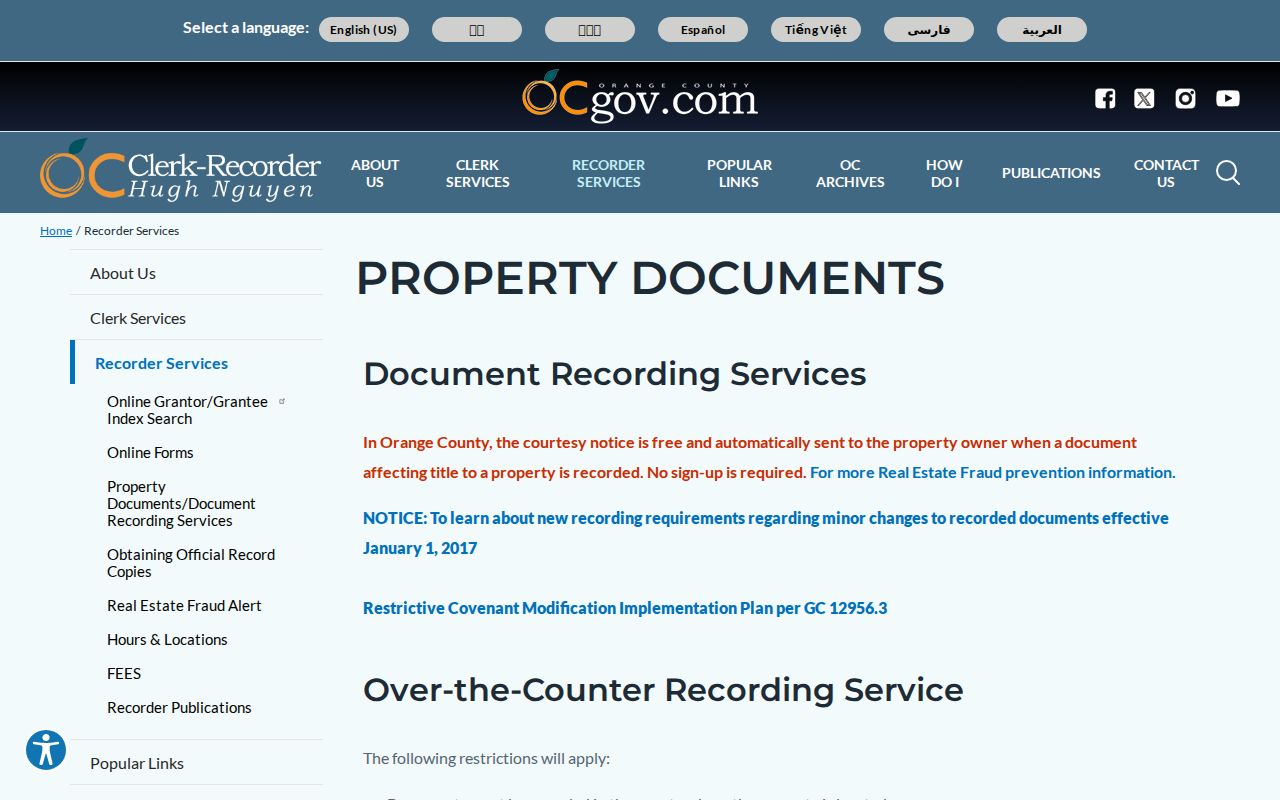 Laguna Beach previous residents recorded property documents