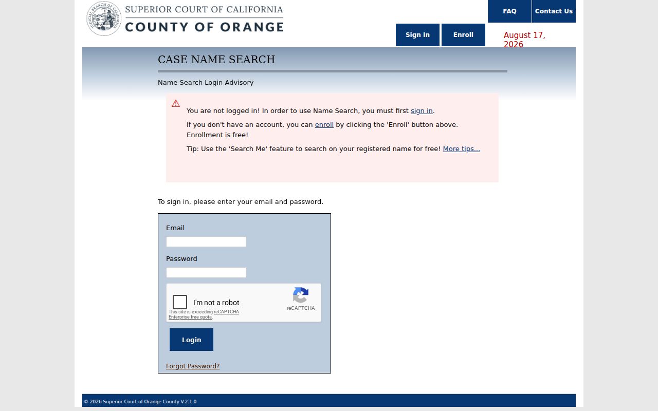 Laguna Beach resident lookup Orange County court name search