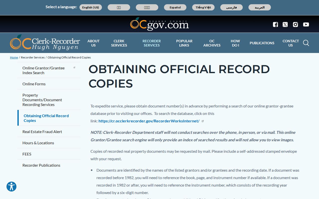 Laguna Beach street directory official deed copy instructions