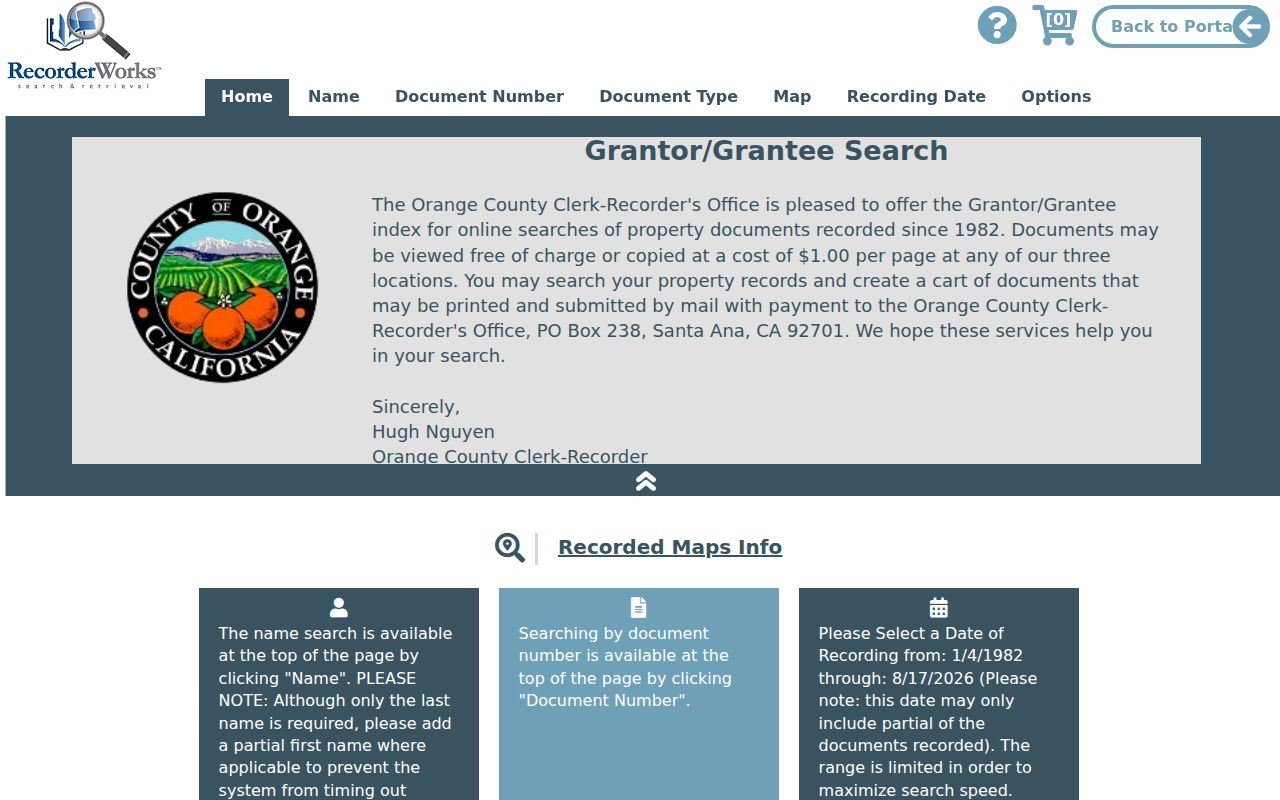 Laguna Beach street directory Grantor Grantee deed index